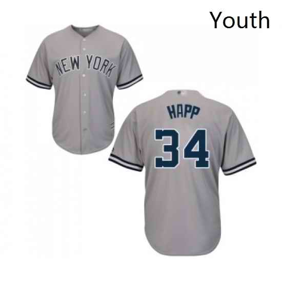 Youth New York Yankees 34 JA Happ Authentic Grey Road Baseball Jersey